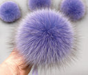 Lavender Real Fur Pompom for Hat, Light Purple Furry Bommel, Fox Fur Lilac Pompons, Fluffy Pom Poms with Ribbons, Fuzzy Balls for Crafts