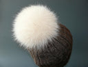 Cream fur pom pom hat, Real fox fur pom, Large furry ball, Detachable pompom, Fuzzy bommel