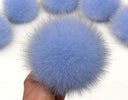 Blue fur pom pom with snap, Fur ball for hat, Real fox fur pompom, Large fuzzy pompom, Fluffy pompon, DIY detachable pom pon, Fur bommel