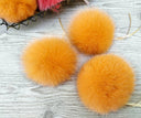 Bright Orange Fur Pompom, Hat Decoration, Fur Pom Poms for Beanies, Fluffy Fox Fur Pompon, Fuzzy Detachable Pompom with Ribbons, Fur Bommel