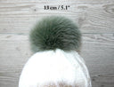 Genuine Fur Pom Pom, Green Furry Pompon for Hat, Fluffy Fur Ball with Ribbon, Fur Bommel, Real Fur Accessories, Cute Decor For Winter Hat