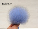 Large Detachable Fluffy Pom Pom In Blue, Fox Fur Pompom for Crafting, Teenage Gift, Hat Decoration, Snap-on Fur Pompom, DIY Crafting Supply