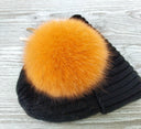 Vibrant Orange Fox Fur Bommel, Fluffy Hat Pom Pom, Large Genuine Furry Detachable Accent for Beanies, Accessory for Hat, Pompom with Ribbons