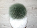 Genuine Fur Pom Pom, Green Furry Pompon for Hat, Fluffy Fur Ball with Ribbon, Fur Bommel, Real Fur Accessories, Cute Decor For Winter Hat