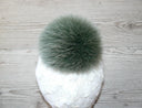 Genuine Fur Pom Pom, Green Furry Pompon for Hat, Fluffy Fur Ball with Ribbon, Fur Bommel, Real Fur Accessories, Cute Decor For Winter Hat