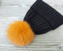Vibrant Orange Fox Fur Bommel, Fluffy Hat Pom Pom, Large Genuine Furry Detachable Accent for Beanies, Accessory for Hat, Pompom with Ribbons