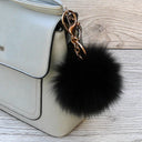 Black pom pom keychain, Fur ball bag charm, Fashion accessory for handbags, Fluffy key fob, Black fox fur key ring, Birthday gift for her