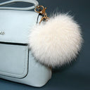Fox Fur Pompom Keychain, Fur Ball Key Ring, Cream Furry Key Chain, Fur Bag Charm, Fluffy Key Fob for Car, Furry Purse Charm, Pompom Fob