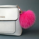 Hot pink fur keychain, Pink pom pom keychain, Fur ball key chain, Furry pink bag charm, Fluffy key fob pompom, Fuzzy key ring, Purse charm