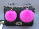 Hot Pink Pom Pom Keychain, Bag Accessory, Boho Fluffy Key Chain, Real Fur Ball Bag Charm, Puff Key Fob, Pink Furry Keychain for Teenage Girl