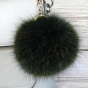 Fluffy Pom Pom Bag Charm, Dark Green Furry Keychain, Fur Ball Key Fob, Fox Fur Pom Pom Keyring, Cute Puff Keychain, Emerald Ball Key Ring