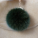 Fluffy Pom Pom Bag Charm, Dark Green Furry Keychain, Fur Ball Key Fob, Fox Fur Pom Pom Keyring, Cute Puff Keychain, Emerald Ball Key Ring