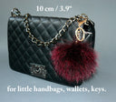Burgundy Fur Ball Key Ring, Fur Pom Pom Keychain, Real Fox Fur Pompom Bag Charm, Fluffy Key Fob, Fuzzy Ball Purse Charm