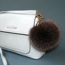 Brown Pom Pom Key Chain for Women, Fluffy Keychain Charm for Bag Accessories, Fur Ball Key Ring, Fuzzy Purse Charm Pompom