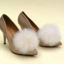 Furry Wedding Shoe Clips, Champagne Fluffy Pom Pom Shoe Brooch, Bridal Accessories, Cream Shoe Decor, Fur Ball Shoe Charms, Puff Pompom Bows