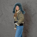 Blue-Green Fox Fur Trapper Hat For Women, Fluffy Aviator Hat With Earflaps and Pompoms, Real Fur & Leather Ushanka, Fashion Bomber Hat Gift