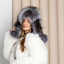Silver Fox Fur Hat, Oversized Trapper Hat Women, Cold Weather Hat, Warm Fluffy Hat, Leather Ushanka, Fur Aviator Hat, Christmas Gift For Mom