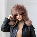 Real Fur & Leather Trapper Hat in Dusty Rose, Cozy Winter Hat With Earflaps, Saga Raccoon Fur Bomber Hat, Warm Ushanka, Gift For Girlfriend