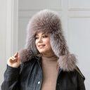 Light Beige Raccoon Fur Trapper Hat, Oversized Furry Hat Wit Earflaps, Real Leather Aviator Hat, Stylish Winter Hat, Fluffy Ushanka Gift
