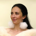 Real Fur Pom Pom Dangle Earrings, Bridesmaid Jewelry, Fuzzy Ball Earrings, Winter Wedding Accessories, Bridesmaid Earrings, Boho Jewelry