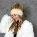 Beige Mink Fur Hat for Women with Raccoon Pompom, Fuzzy Warm Winter Headwear, Fluffy Beanie, Oversized Pompom Hat, Birthday Gift for Sister