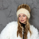 Beige Mink Fur Hat for Women with Raccoon Pompom, Fuzzy Warm Winter Headwear, Fluffy Beanie, Oversized Pompom Hat, Birthday Gift for Sister