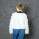 Beige Mink Fur Hat for Women with Raccoon Pompom, Fuzzy Warm Winter Headwear, Fluffy Beanie, Oversized Pompom Hat, Birthday Gift for Sister