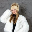 Real Mink Fur Hat with Raccoon Pompom, Fluffy Beige Winter Hat for Women, Handmade Premium Fur Beanie, Warm & Stylish Cold Weather Accessory