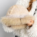 Mink Hat Women, Real Fur Knitted Hat with Fox Fur Trim, Fluffy Bucket Hat, Winter Womens Hat, Soft Winter Headwear for Her, Fuzzy Mink Hat