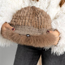Mink Hat Women, Real Fur Knitted Hat with Fox Fur Trim, Fluffy Bucket Hat, Winter Womens Hat, Soft Winter Headwear for Her, Fuzzy Mink Hat