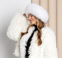 White Fox Fur Mongolian Hat, Real Fur & Leather Winter Hat, Warm Pill Box Hat, Fashion Women Hat, Winter Headwear, Anniversary Gift For Wife