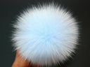 Light Blue Fur Pom Pom, Detachable Pompom For Hat, Large Pom Poms, Sky Blue Fur Ball With Ribbon, Fluffy Bommel, Real Fur Decor For Hat