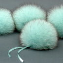 Mint Real Fur Pom Pom, Fox Fur Pompom for Hat, Fluffy Detachable Pompon, Puff Ball for DIY, Furry Ball with Ribbon, Fluffy Bommel for Crafts