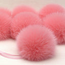 Cute Pink Fur Pompoms, Large Furry Pom Pom with Ribbon, Detachable Fluffy Pompons for Beanie, Fuzzy Balls for Hats, Furry Bommel For Her
