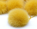 Fur yellow pompom for hat, Mustard detachable pom pom with ribbon, DIY pom pons, Gifts for her, Fluffy ball for baby hat, Fur bommel