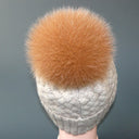 Beige Real Fur Pompom, Fluffy Pom Pom for Hat, Furry Ball with Ribbon, Fox Fur Pompom, Fuzzy Bommel, Puff Bobble, Teen Girl Hat Decoration