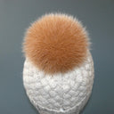Beige Real Fur Pompom, Fluffy Pom Pom for Hat, Furry Ball with Ribbon, Fox Fur Pompom, Fuzzy Bommel, Puff Bobble, Teen Girl Hat Decoration