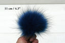 Blue fur pom pom for hat, Raccoon real fur pompoms, Removable fluffy pompon, Hat accessories, Craft supply, Fuzzy bommel with ribbons