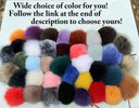 Violet fur pompom for hat, Fur pom poms with ribbons, Pompons for crafts, Purple fluffy bommel, Fuzzy balls, Sewing pom pom, Fur hat Decor