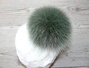 Genuine Fur Pom Pom, Green Furry Pompon for Hat, Fluffy Fur Ball with Ribbon, Fur Bommel
