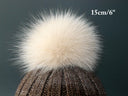 Cream fur pom pom hat, Real fox fur pom, Large furry ball, Detachable pompom, Fuzzy bommel