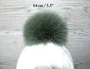 Genuine Fur Pom Pom, Green Furry Pompon for Hat, Fluffy Fur Ball with Ribbon, Fur Bommel, Real Fur Accessories, Cute Decor For Winter Hat