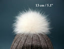 Cream fur pom pom hat, Real fox fur pom, Large furry ball, Detachable pompom, Fuzzy bommel
