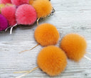 Vibrant Orange Fox Fur Bommel, Fluffy Hat Pom Pom, Large Genuine Furry Detachable Accent for Beanies, Accessory for Hat, Pompom with Ribbons