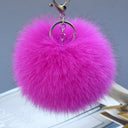 Hot Pink Pom Pom Keychain, Bag Accessory, Boho Fluffy Key Chain, Real Fur Ball Bag Charm, Puff Key Fob, Pink Furry Keychain for Teenage Girl