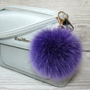 Furry Purple Fox Fur Ball Key Ring, Large Pom Pom Bag Charm, Fluffy Key Fob Accessory, Best Teenage Girl Birthday Gift, Keychain For Her