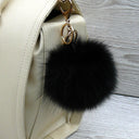 Black pom pom keychain, Fur ball bag charm, Fashion accessory for handbags, Fluffy key fob, Black fox fur key ring, Birthday gift for her