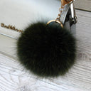 Fluffy Pom Pom Bag Charm, Dark Green Furry Keychain, Fur Ball Key Fob, Fox Fur Pom Pom Keyring, Cute Puff Keychain, Emerald Ball Key Ring