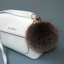 Brown Pom Pom Key Chain for Women, Fluffy Keychain Charm for Bag Accessories, Fur Ball Key Ring, Fuzzy Purse Charm Pompom