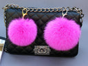 Hot Pink Pom Pom Keychain, Bag Accessory, Boho Fluffy Key Chain, Real Fur Ball Bag Charm, Puff Key Fob, Pink Furry Keychain for Teenage Girl